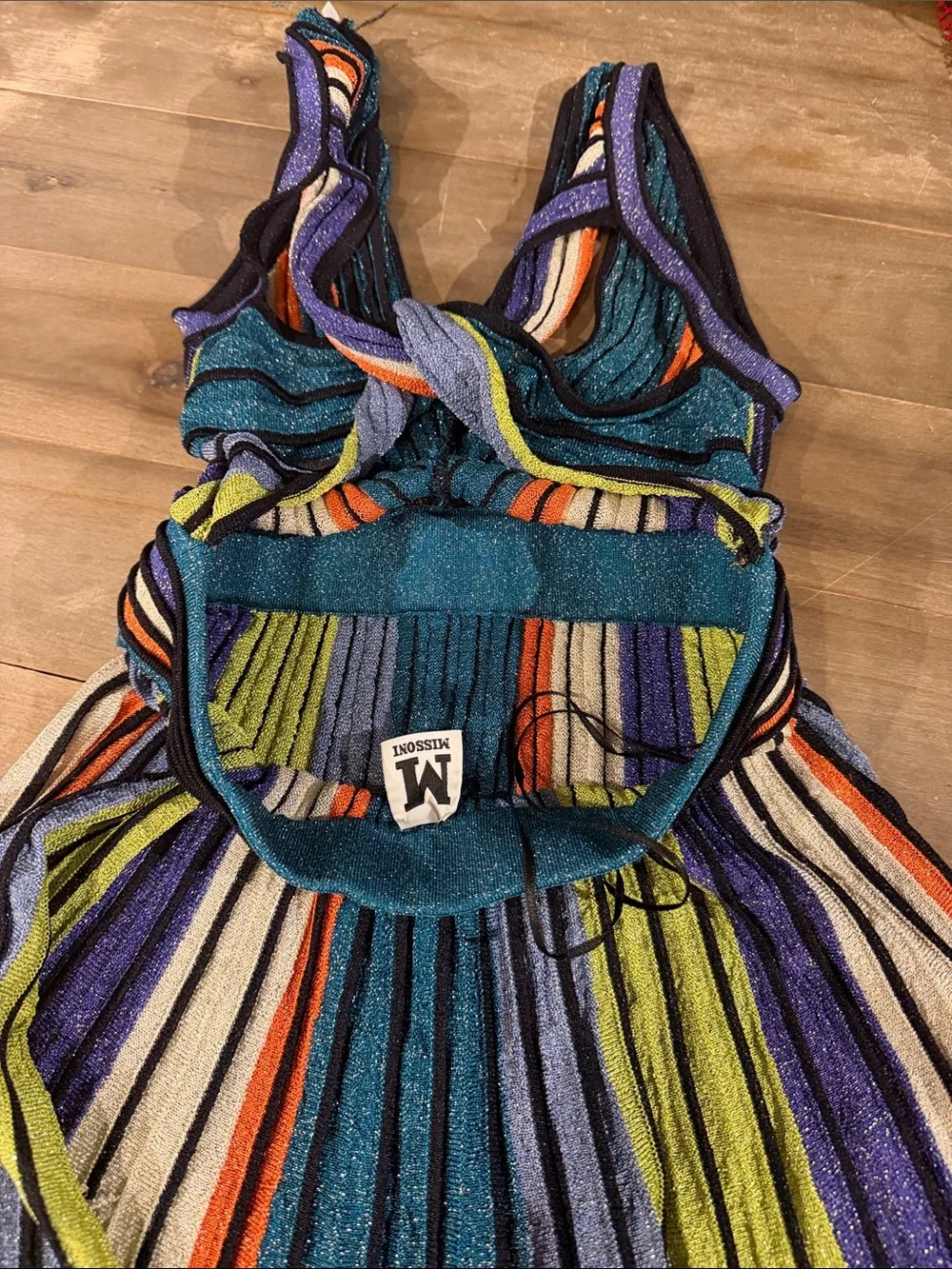 Missoni Multicolor Striped Knit Midi Dress - Teal, Lime, Purple, Orange, Cream - Picture 2 of 4